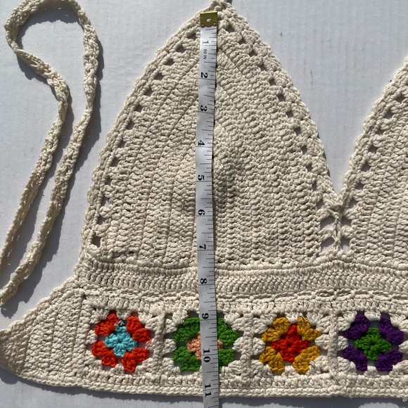 WoWo Handmade Bohemian Crochet Halter Crop Top Granny Square | Size L - Picture 4 of 6